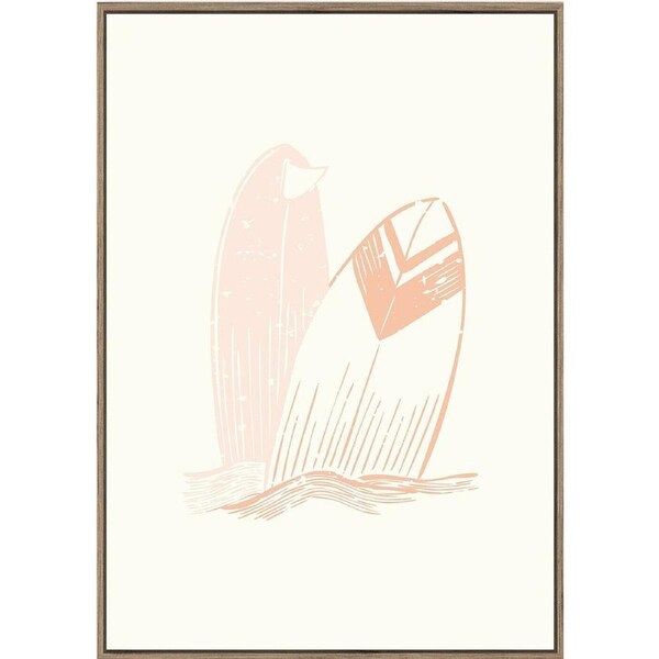 Rayell Wood Framed Kids Wall Hanging Artwork Surfboard Natural Cream 50x70cm