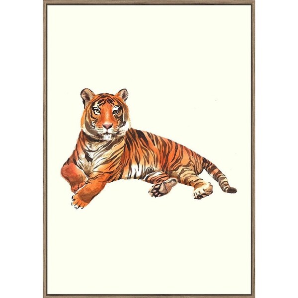 Rayell Wood Framed Kids Wall Hanging Artwork Decor Tiger Natural Cream 50x70cm
