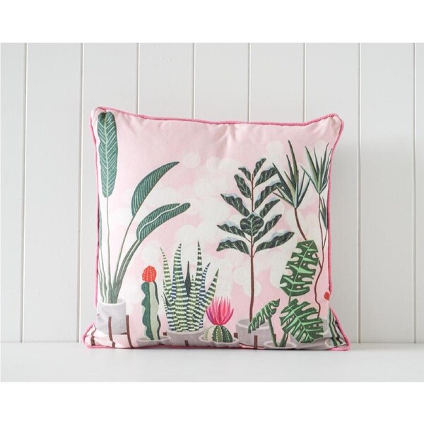 Rayell Indoor Square Cushion Plant Town Print Home/Lounge Decor Pink 45x45cm