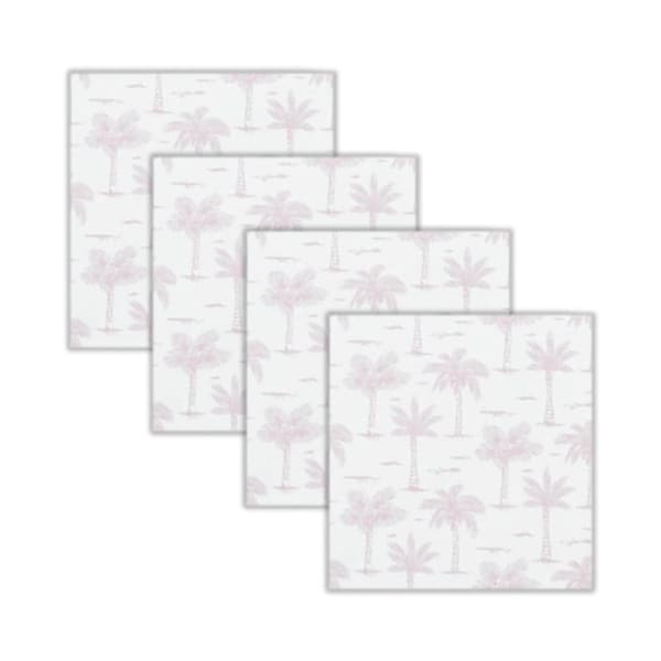 4pc Rayell Ceramic Printed Coaster Paradise's Palms Pink Drink Glass Holder Set