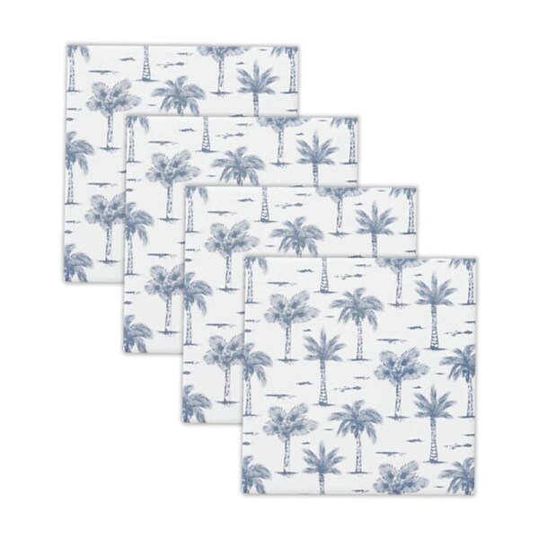 4pc Rayell Ceramic Printed Coaster Paradise's Palms Blue Drink Glass Holder Set