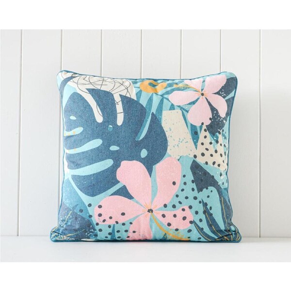 Rayell Indoor Square Cushion Flower Power Print Home/Lounge Decor Aqua 45x45cm