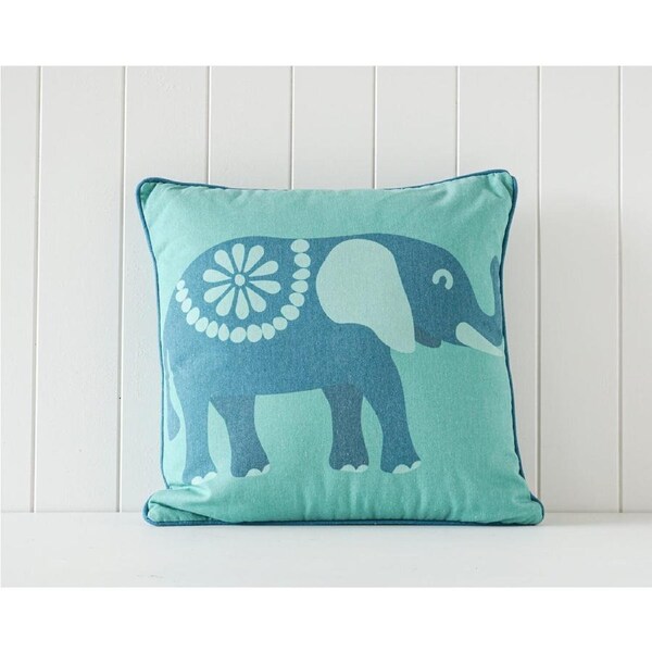 Rayell Indoor Square Cushion Elephant Print Bedroom/Lounge Decor Green 45x45cm