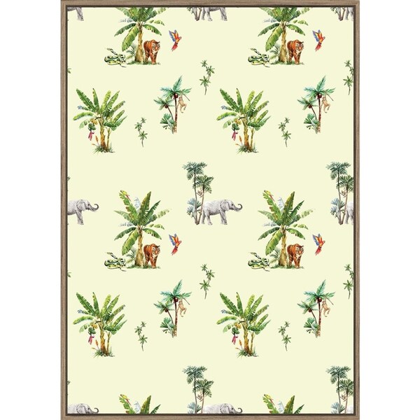 Rayell Wood Framed Kids Wall Hanging Artwork Jungle Soft Yellow 50x70cm Decor