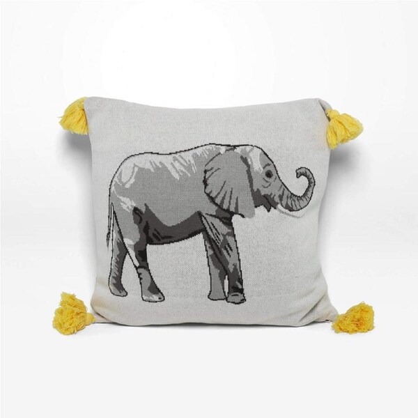 Rayell Kids Lounge/Bed Cushion Elephant Print Natural Cream 45x45cm Home Decor
