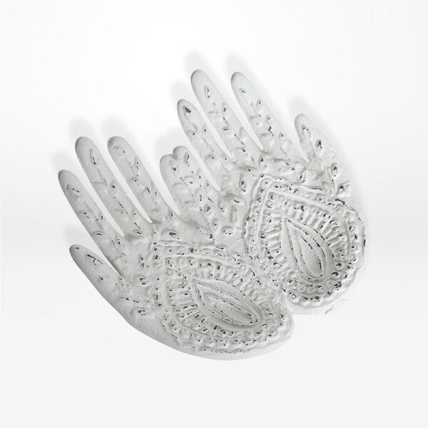 DWBH Buddha Giving Hands Metal Trinket Key Holder Jewellery Tray Mehndi 16x17cm