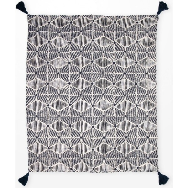 DWBH Jacquard Brushed Cotton Woven Soft Throw Blanket Decor 125x150cm Navy