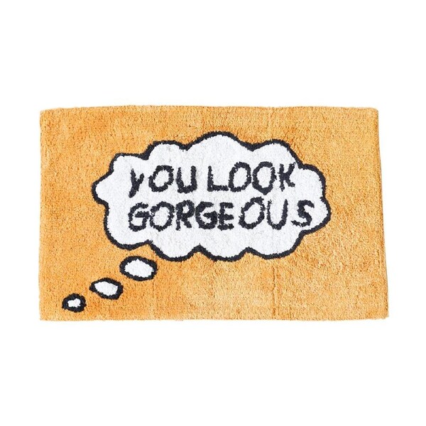 Rayell Bathroom/Shower Mat Absorbent Rug You Look Gorgeous Print Yellow 80x50cm