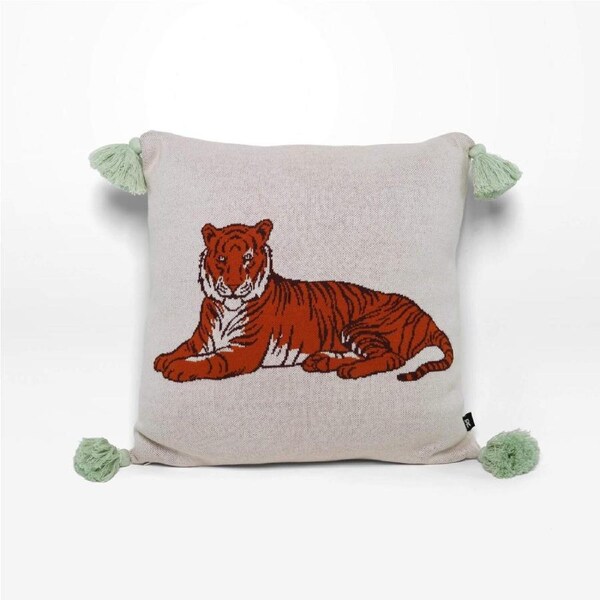 Rayell Kids Lounge/Bed Cushion Tiger Print Natural Cream 45x45cm Home Decor