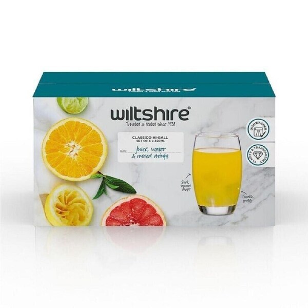 6PC Wiltshire Highball Glass Set 350ml Classico For Water Juice and Mixed Drinks