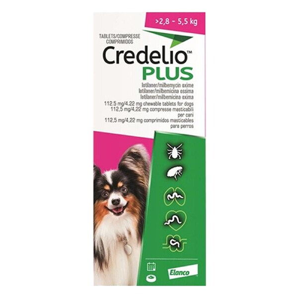 Credelio Plus Ticks Fleas & Worms Treatment Chew Tabs for Dogs 2.8-5.5kg Pink 6 Pack