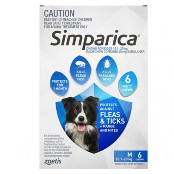 Simparica 10.1-20kg Medium Dog Tick & Flea Chewable Treatment 6 Pack
