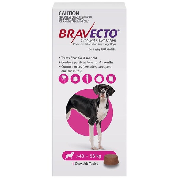 Bravecto Dog 3 Month Chew Tick & Flea Treatment 40-56kg Extra Large Purple