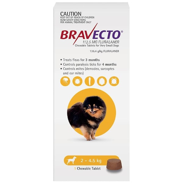 Bravecto Dog 3 Month Chew Tick & Flea Treatment 2-4.5kg Extra Small Yellow