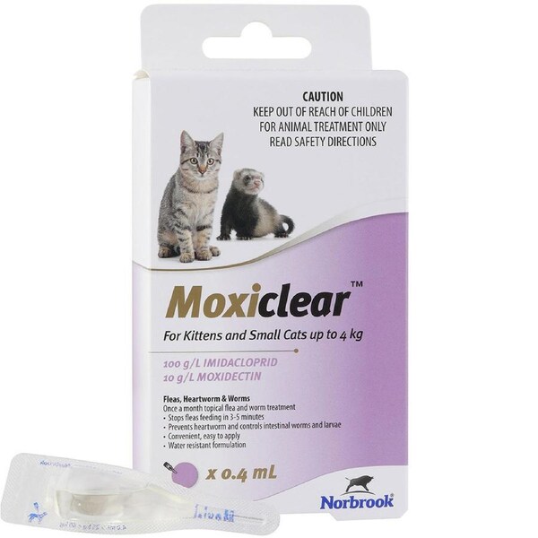 Moxiclear Fleas & Worms Treatment for Kitten & Small Up to 4kg Purple 3 Pack (C)