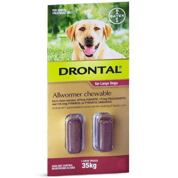 Drontal Chewable Allwormer for Dogs Large up to 35kg 2 Pack