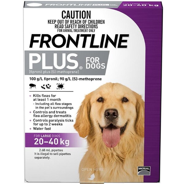 Frontline Plus Large Dog 20-40kg Purple Topical Tick & Flea Control 6 Pack (C)