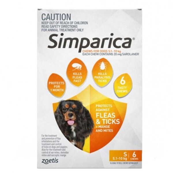 Simparica 5.1-10kg Small Dog Tick & Flea Chewable Treatment 6 Pack