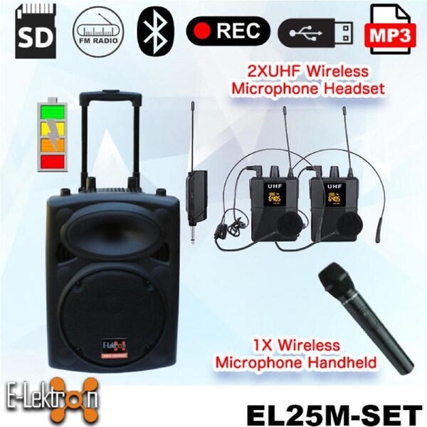 E-lektron EL25-M2B 10" Inch Compact Lightweight Portable Speaker PA Sound System Battery Bluetooth Wireless headset