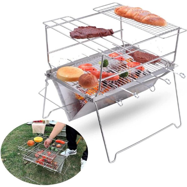 Portable Folding BBQ Charcoal Grill Stainless Steel for Picnic, Camping and Backyard Barbecue