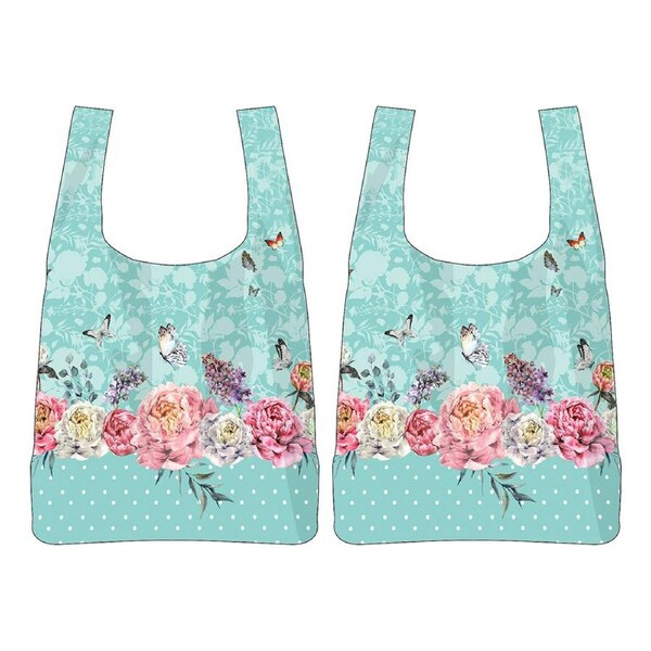 2PK Roses & Butterlifes Mint Floral Decorative Botanical Casual Tote Bag 65cm