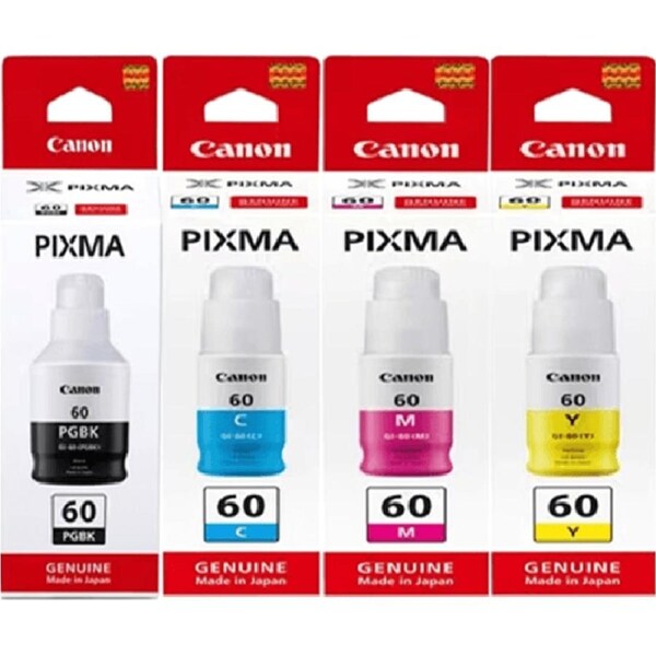 Canon PIXMA GI60 Ink Cartridge Refill Bottle Black/Cyan/Magenta/Yellow Genuine Original
