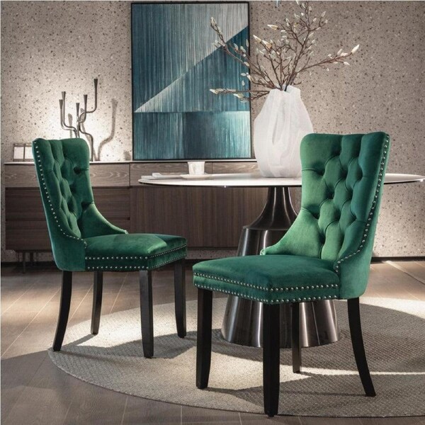 Bravo Set of 2 Velvet French Provincial Dining Chairs -Green