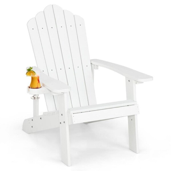 Costway Adirondack Beach Chair Sun Lounge Weather-Resistant w/Cup Holder Garden Patio Poolside White
