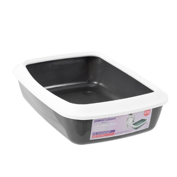 2x Cat Litter Trays Pan Toilet Box Container Kitten Pet Large Rim Cleaning Bin
