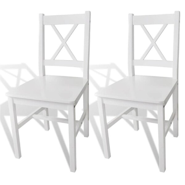 x2 White Dining Chairs Set Kitchen Dining Chair Seat Wooden Pine