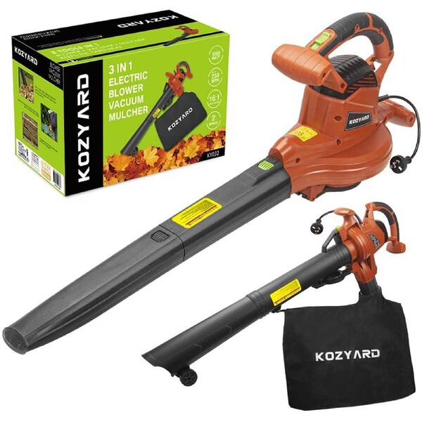 KOZYARD 3-in-1 Electric Leaf Blower Vacuum Mulcher 3000W Hand-Held Leaf Vac Garden Gauge