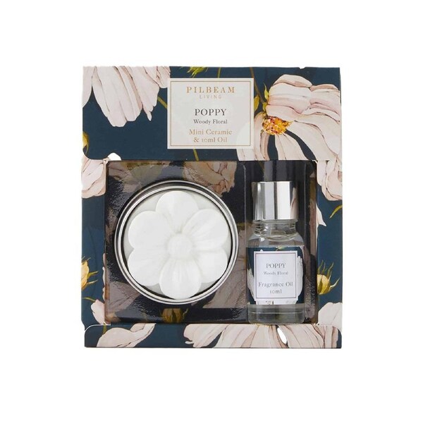 2pc Pilbeam Living Poppy Disc & 10ml Spray Home Fragrance Gift Set Woody Floral