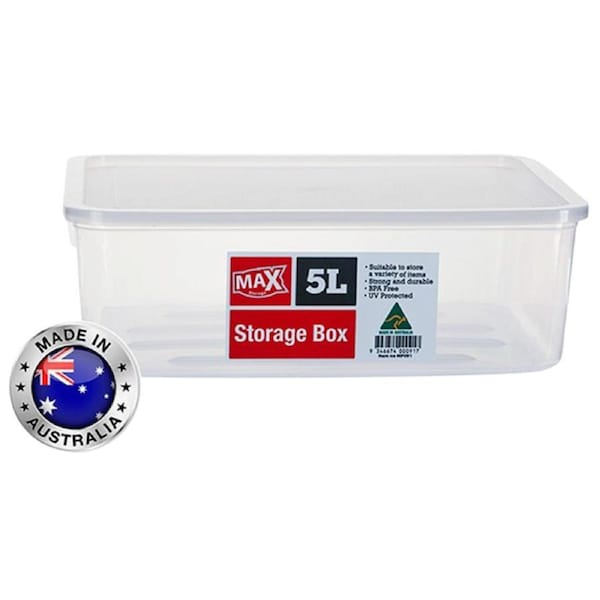 5 x 5L Plastic Storage Container Kitchen Fridge Pantry Organiser Tubs Tool Box