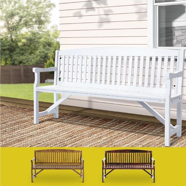 Gardeon Wooden Outdoor Garden Bench 3 Seat Timber Lounge Chair Patio Furniture White