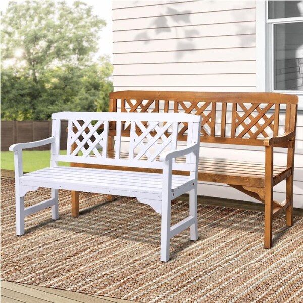 2-3 Seat Gardeon Outdoor Bench Garden Chairs Wooden Lounge Chair Patio Furniture Timber 2 Seater - White