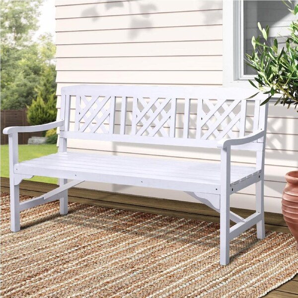 2-3 Seat Gardeon Outdoor Bench Garden Chairs Wooden Lounge Chair Patio Furniture Timber 3 Seater - White