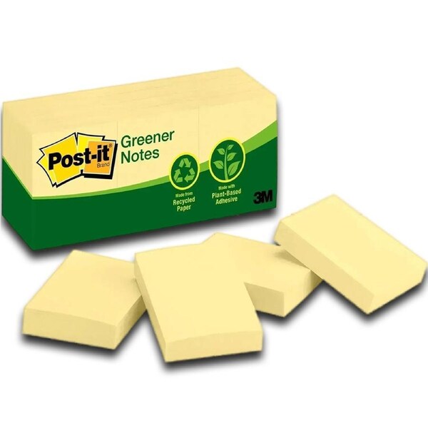 Post-It Greener Notes Canary Yellow 36 x 48mm 12-Pack