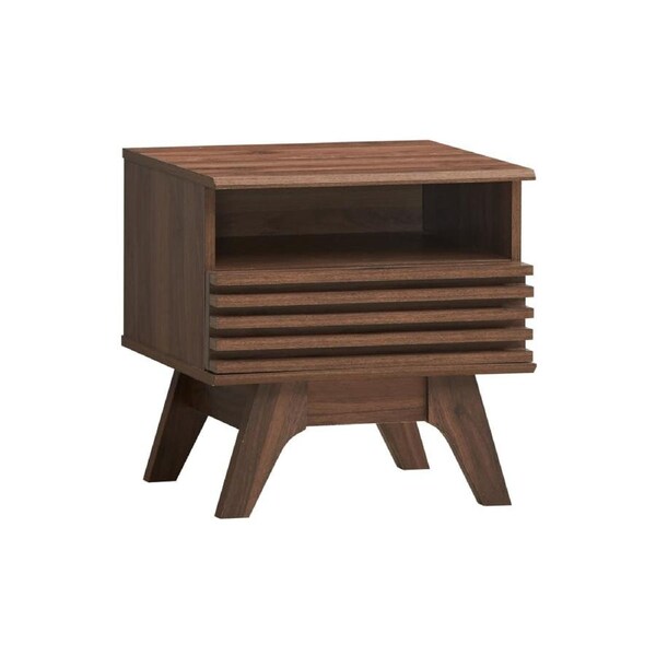 Design Square Karyn Wooden Open Shelf Nightstand Side Bedside Table W/ 1-Drawer - Walnut