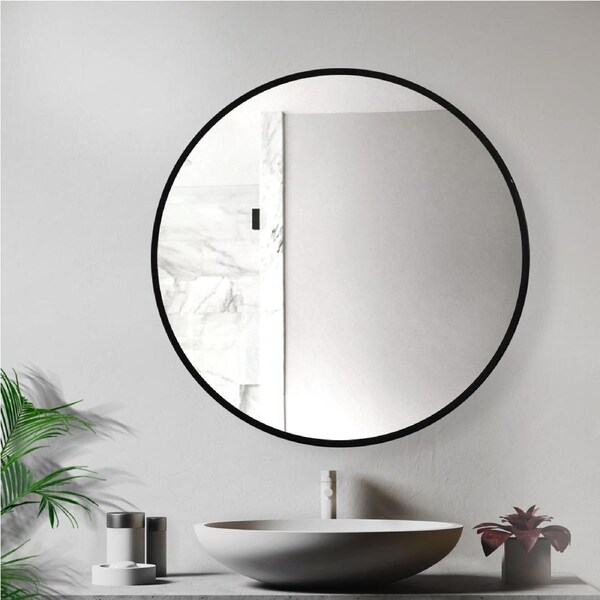 Traderight 50-80cm Wall Mirror Round Vanity Black Frame Dia 50cm