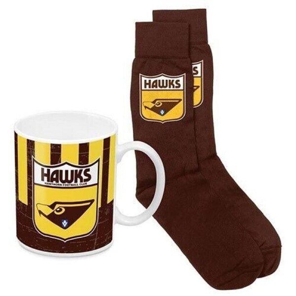 AFL Heritage Coffee Drink Mug & Sock Gift Pack - Hawthorn Hawks - Gift Boxed