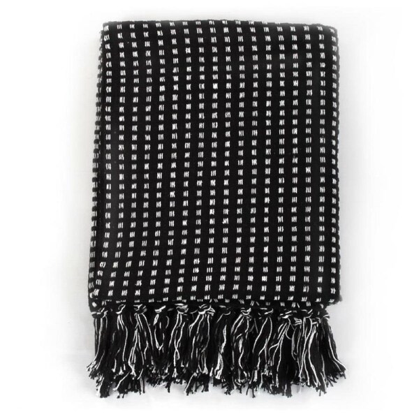 MHome Herringbone Throw 100% Cotton Soft Plaid Blanket 150 x120cm Charcoal