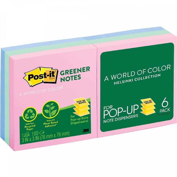 Post-It Greener Pop-up Notes Pastel 76 x 76mm 6-Pack