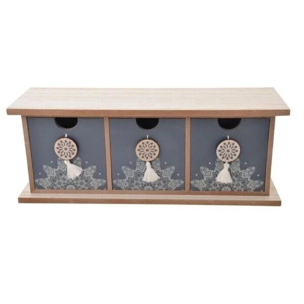 Mandala Boho Home 3 Drawer Wooden Organizer Jewellery Mini Drawer Decoration