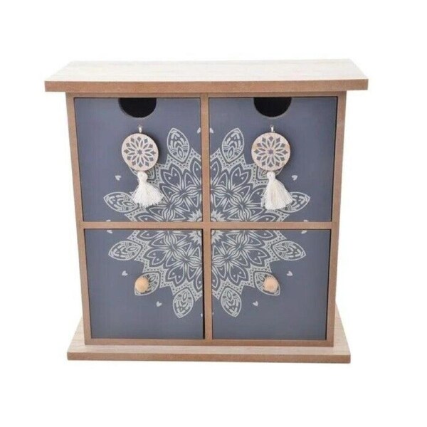 Mandala Boho 4 Drawer Wooden Organizer Jewellery Mini Drawer Home Decoration