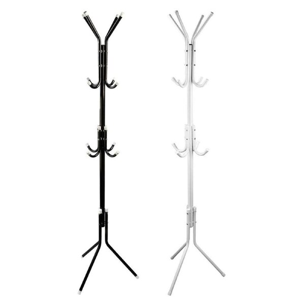 12 Hook Cloth Hanger Stand Hat Clothes Rack Metal Tree Storage - White
