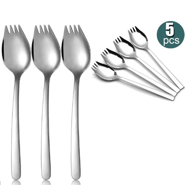 5Pcs Stainless Steel Spork Soup Salad Noodle Spoon Fork Cutlery Tableware Silver