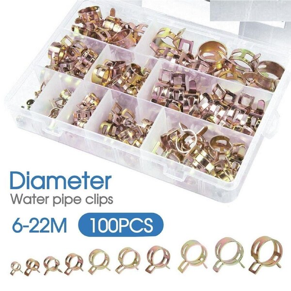 100pcs Steel Spring Clip Hose Clamps 6-22mm Adjustable Range Worm Gear Stainless