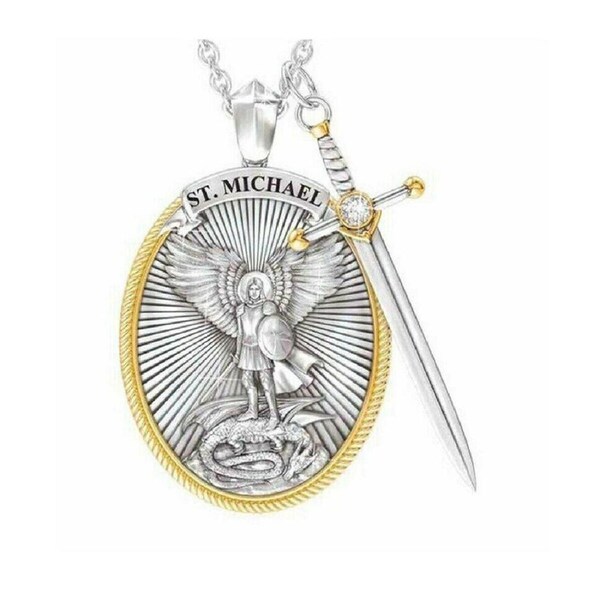 The Archangel St Michael Pendant Prayer Catholic Patron Necklace Sword Lord Gift