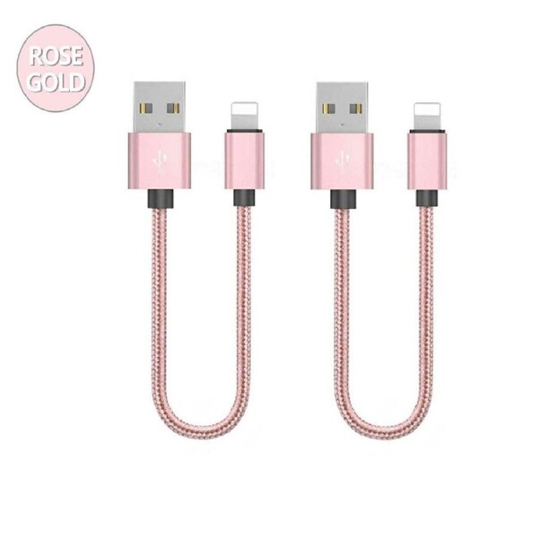2PK Short Braided USB Charger Cable Fast Charge Cord For iPhone 25CM - Rose Gold
