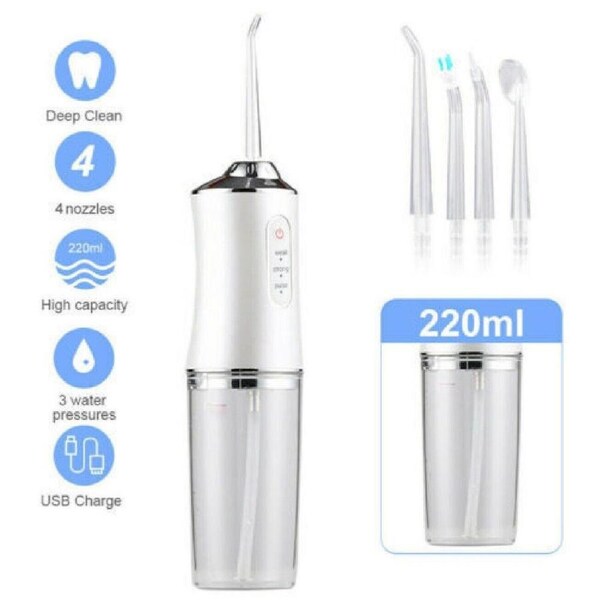 Cordless Oral Irrigator Water Jet Dental Teeth Flosser Tooth Cleaner 4Jet -White